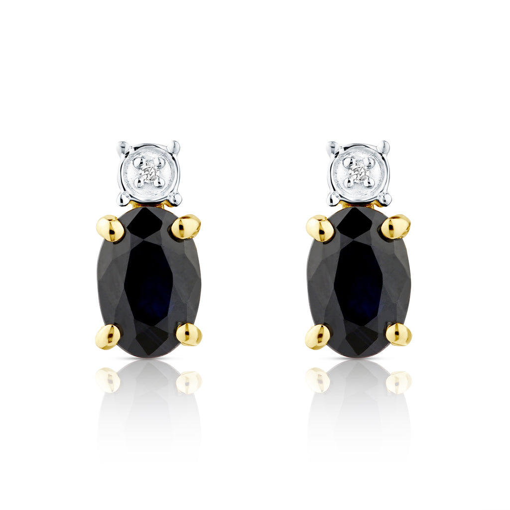 9ct Yellow Gold Sapphire and Diamond Solitaire Earrings