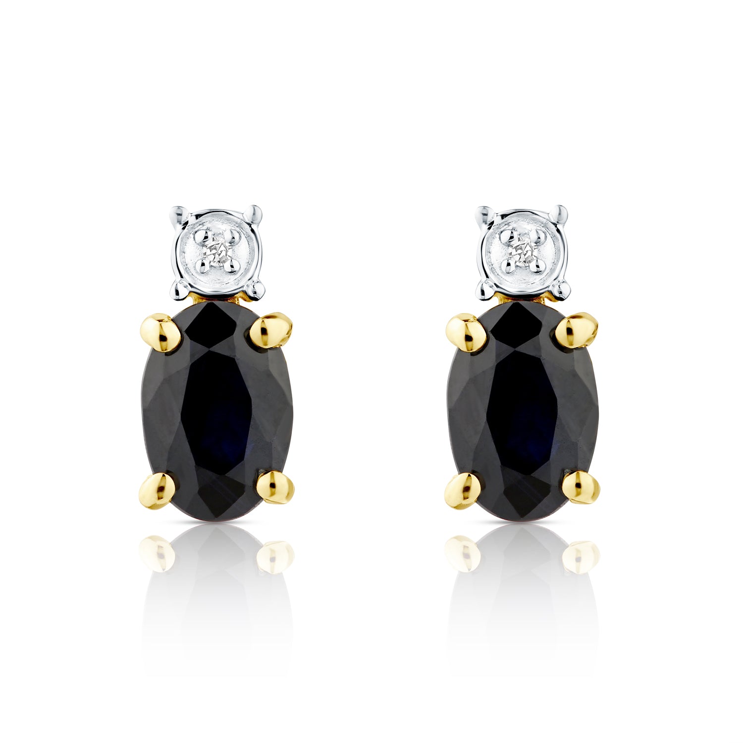 9ct Yellow Gold Sapphire and Diamond Solitaire Earrings