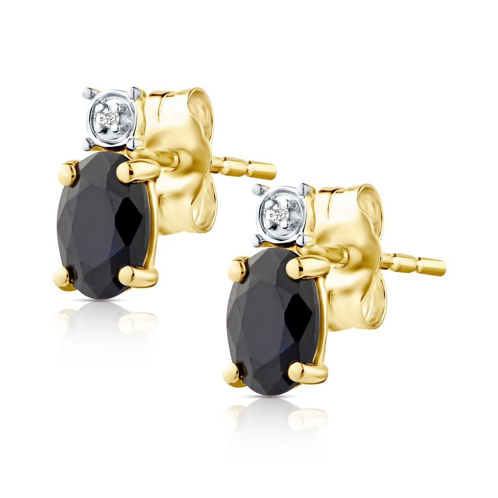 9ct Yellow Gold Sapphire and Diamond Solitaire Earrings