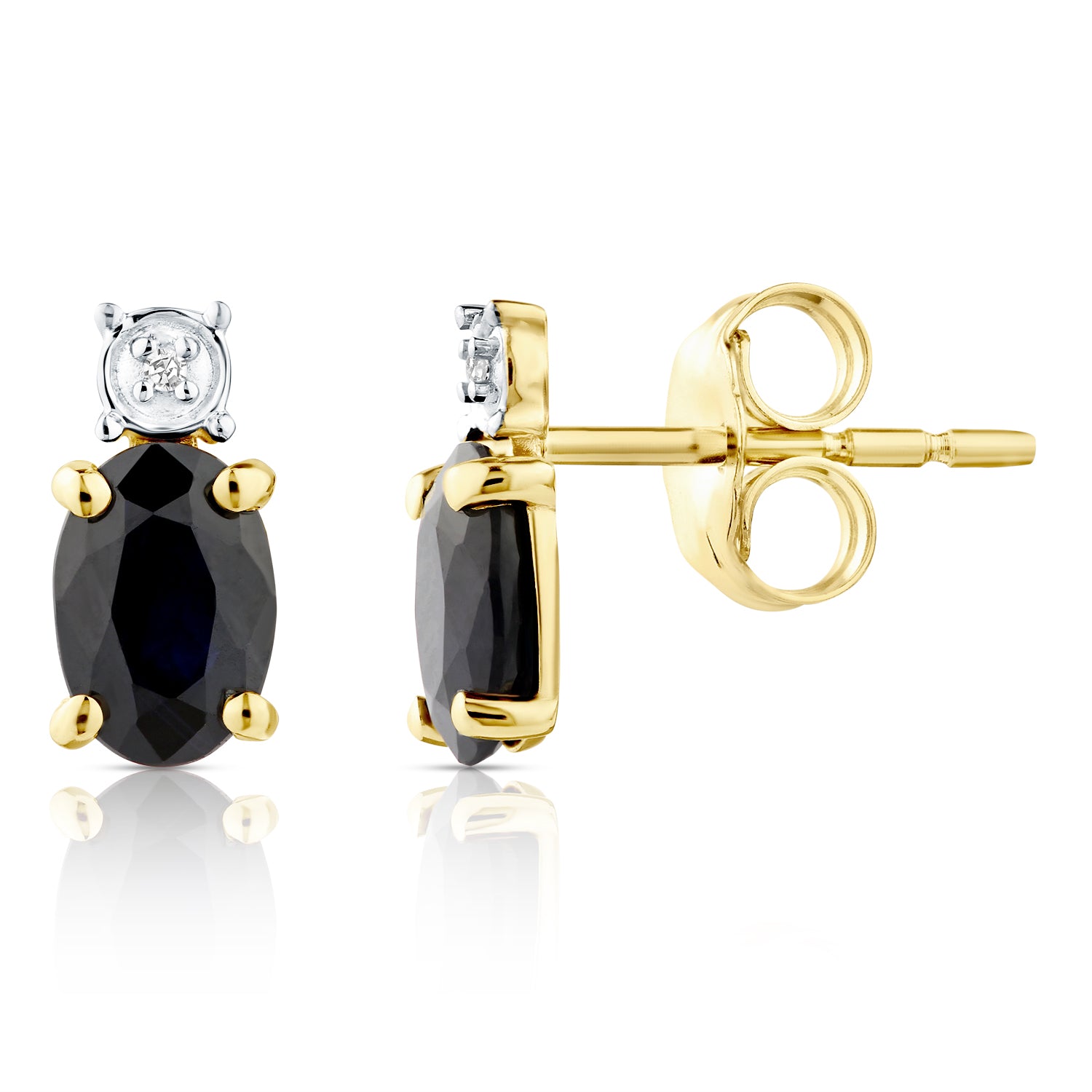 9ct Yellow Gold Sapphire and Diamond Solitaire Earrings