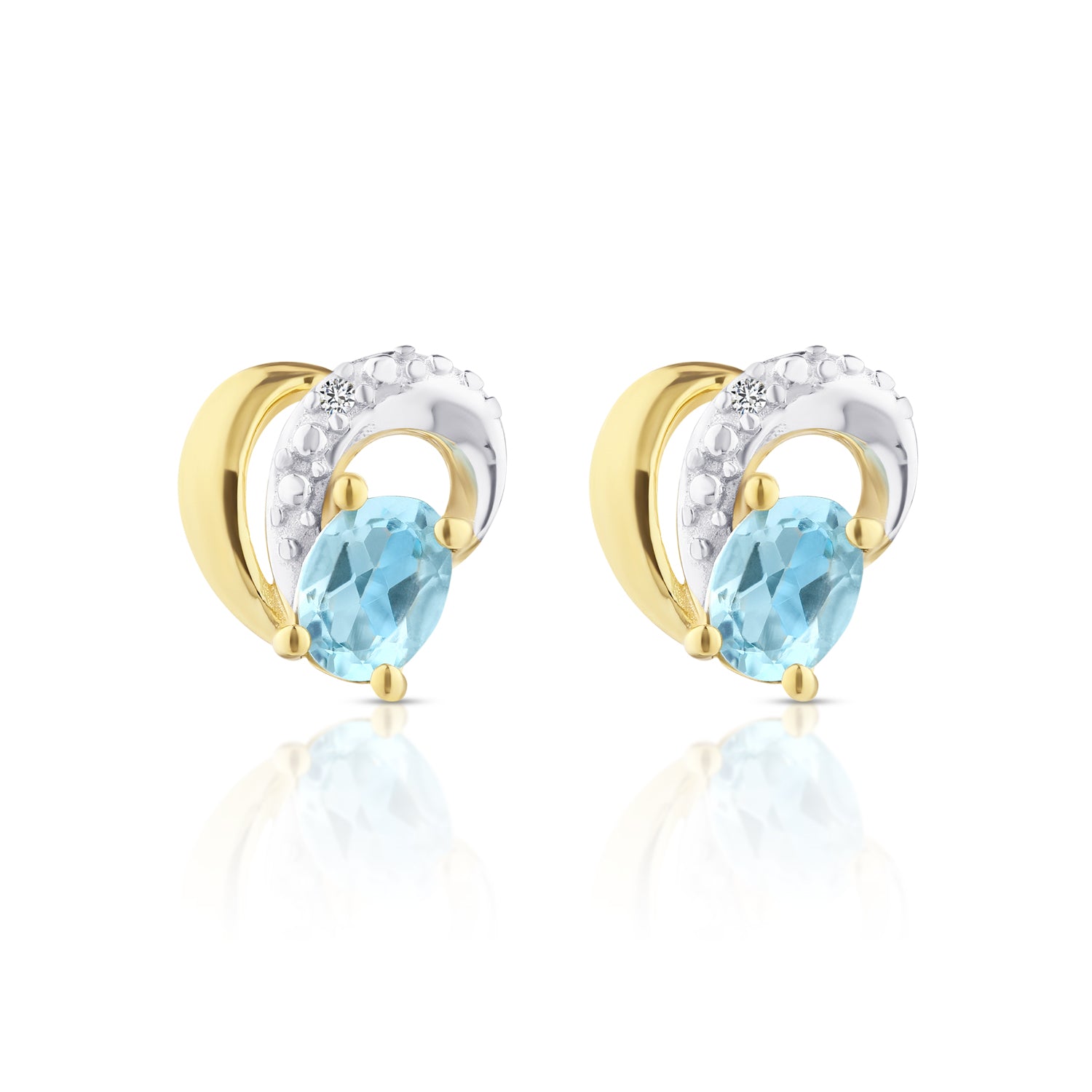 9ct Yellow Gold Blue Topaz and Diamond Heart Earrings
