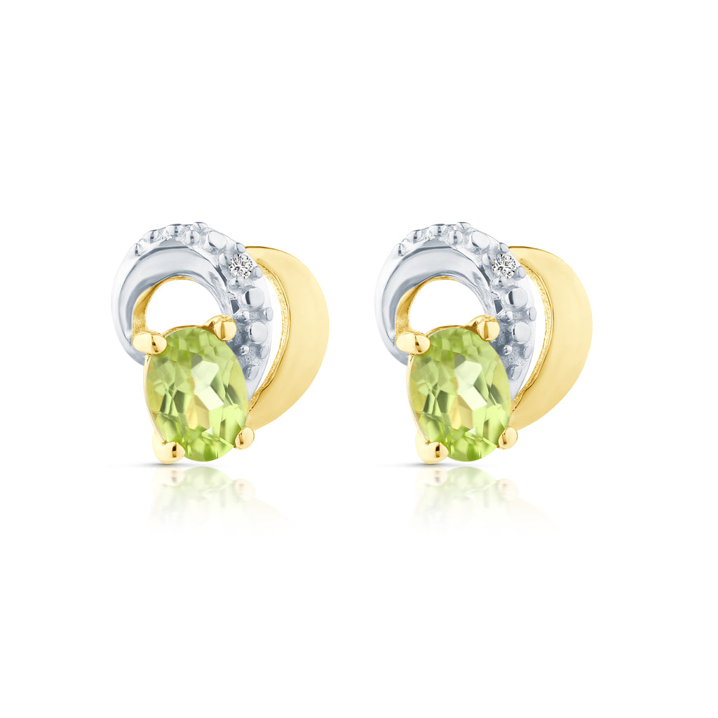 9ct Yellow Gold Peridot and Diamond Heart Earrings