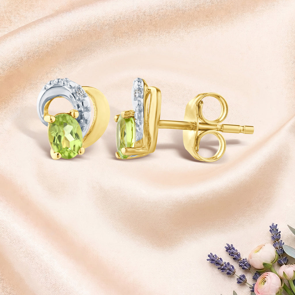 9ct Yellow Gold Peridot and Diamond Heart Earrings