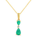 9ct Yellow Gold Pear Emerald and Diamond Pendant