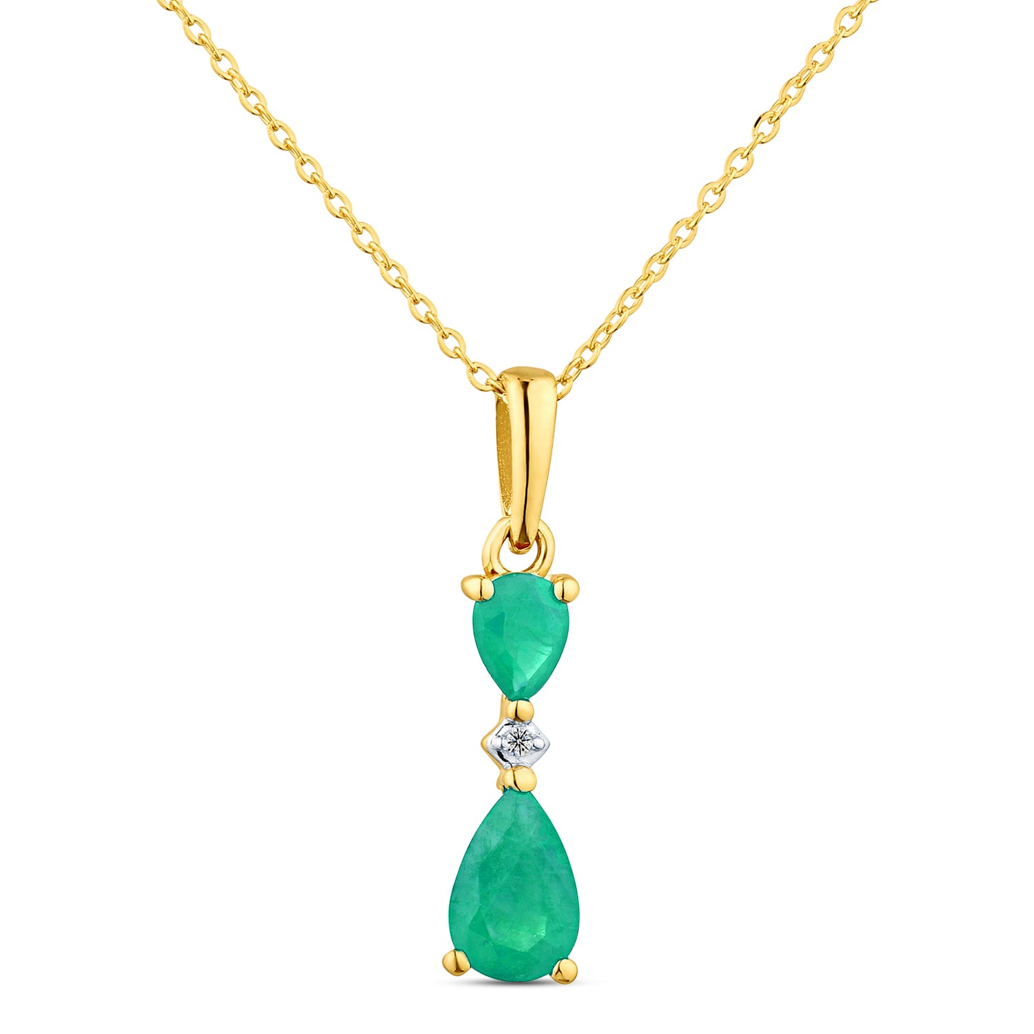 9ct Yellow Gold Pear Emerald and Diamond Pendant