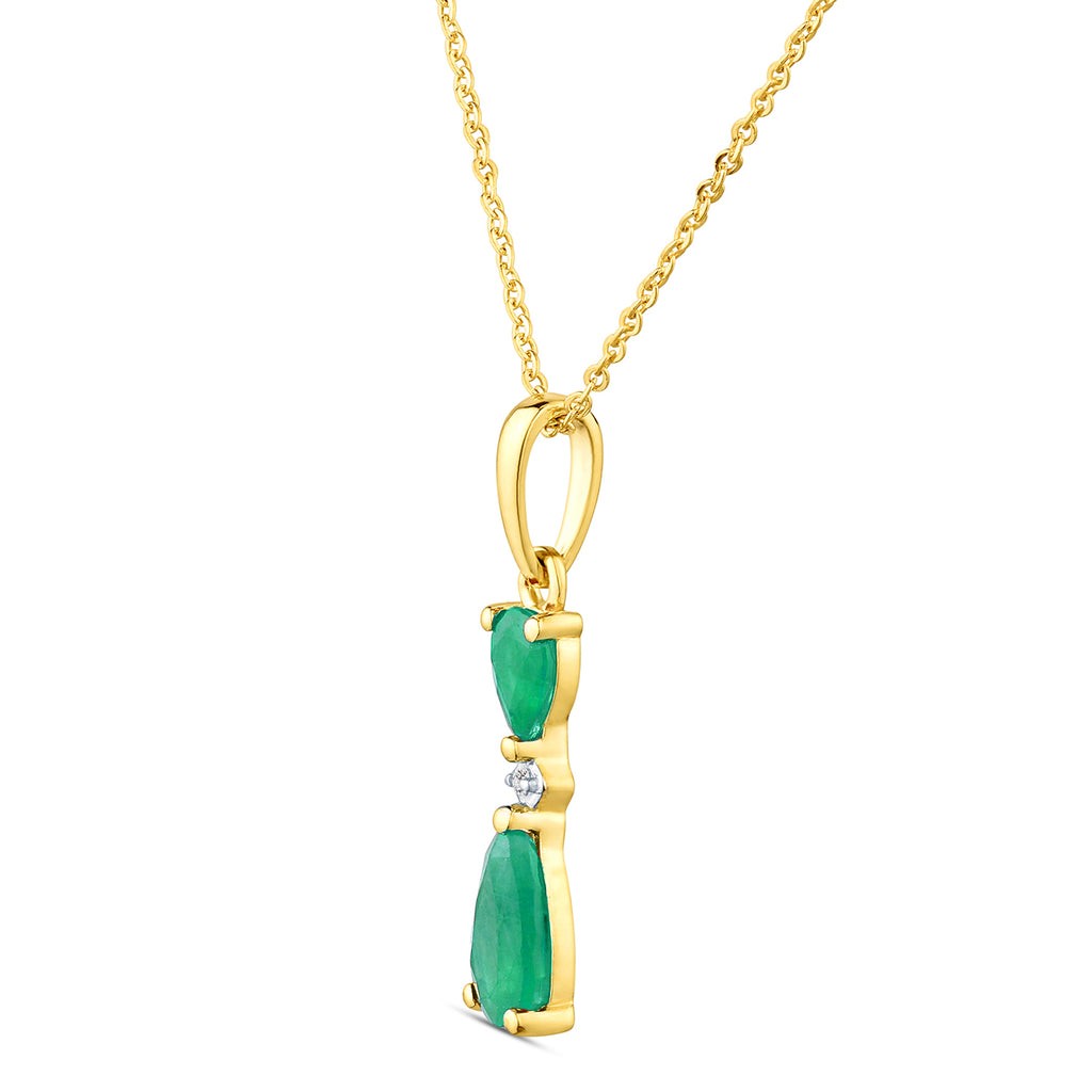 9ct Yellow Gold Pear Emerald and Diamond Pendant