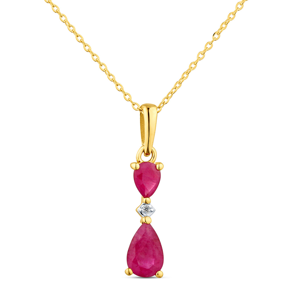 9ct Yellow Gold Pear Ruby and Diamond Pendant