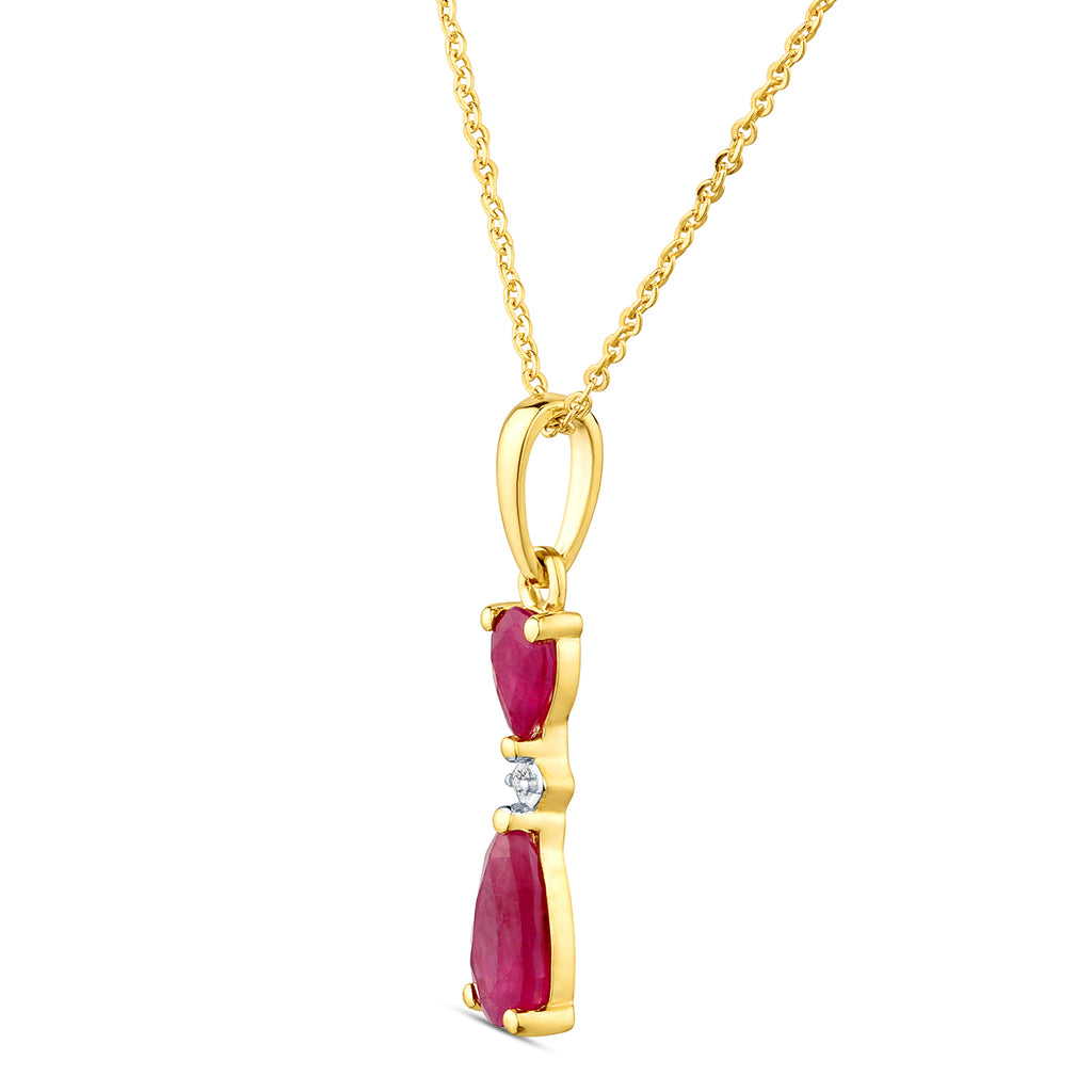 9ct Yellow Gold Pear Ruby and Diamond Pendant