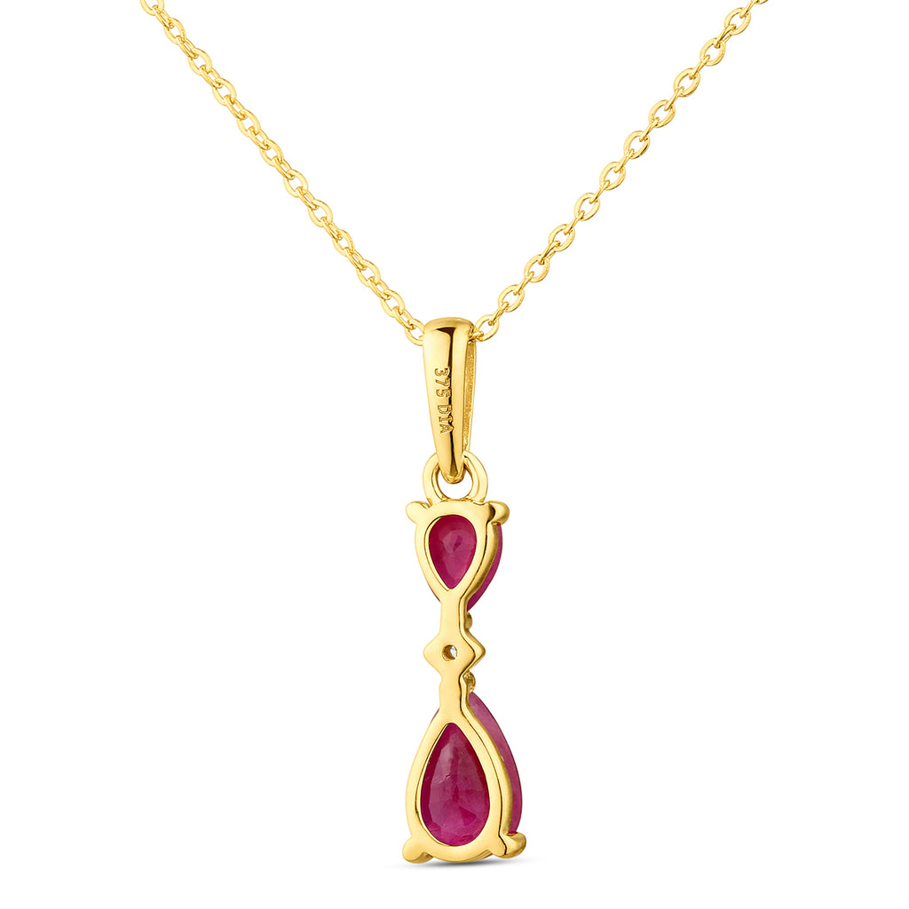 9ct Yellow Gold Pear Ruby and Diamond Pendant