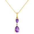 9ct Yellow Gold Pear Amethyst and Diamond Pendant