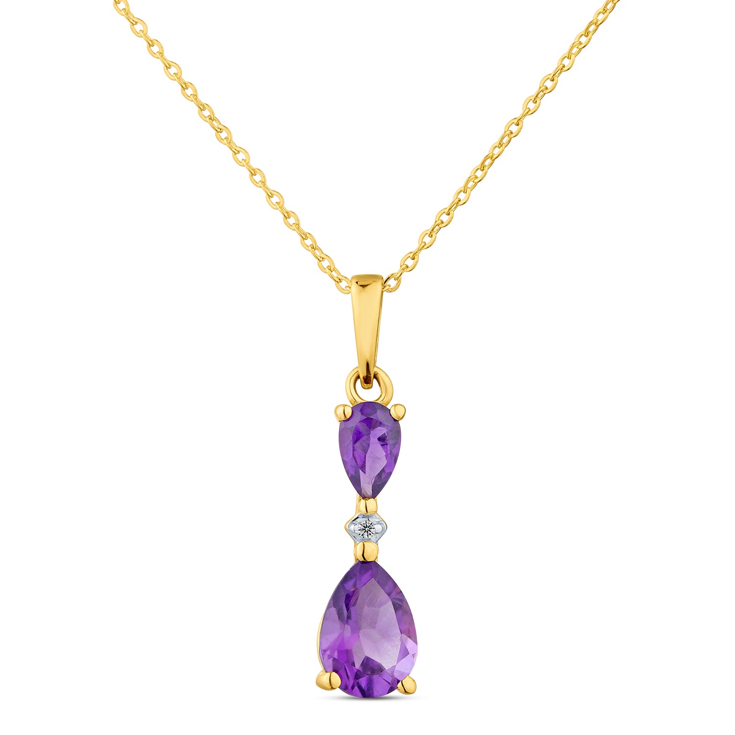 9ct Yellow Gold Pear Amethyst and Diamond Pendant
