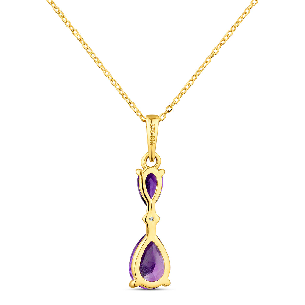 9ct Yellow Gold Pear Amethyst and Diamond Pendant