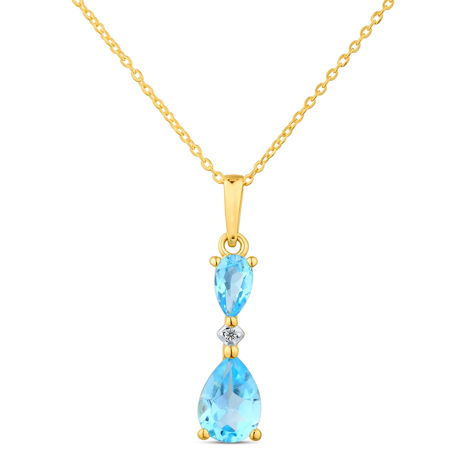 9ct Yellow Gold Pear Blue Topaz and Diamond Pendant