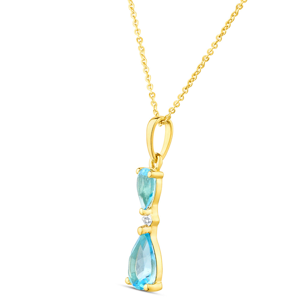 9ct Yellow Gold Pear Blue Topaz and Diamond Pendant