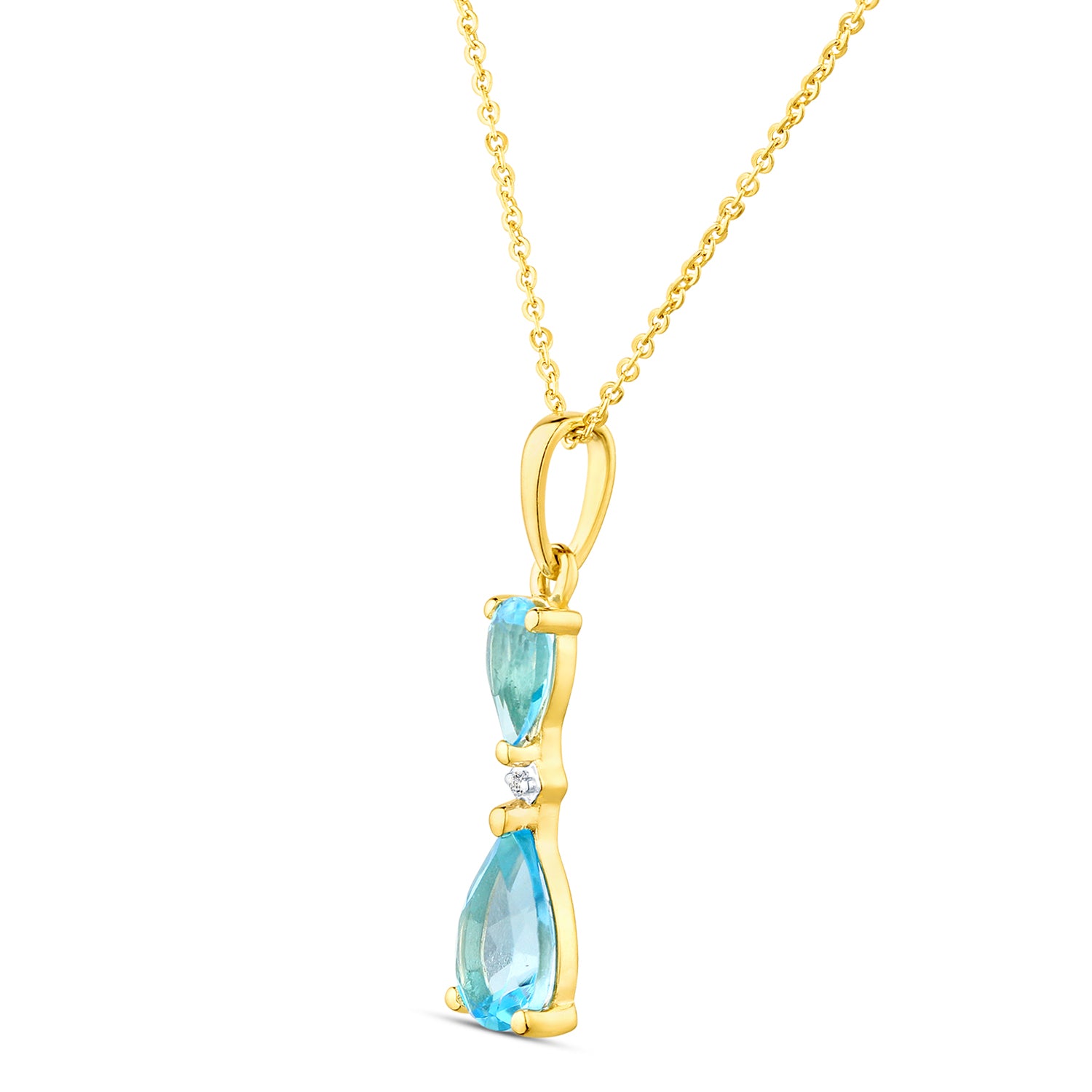 9ct Yellow Gold Pear Blue Topaz and Diamond Pendant