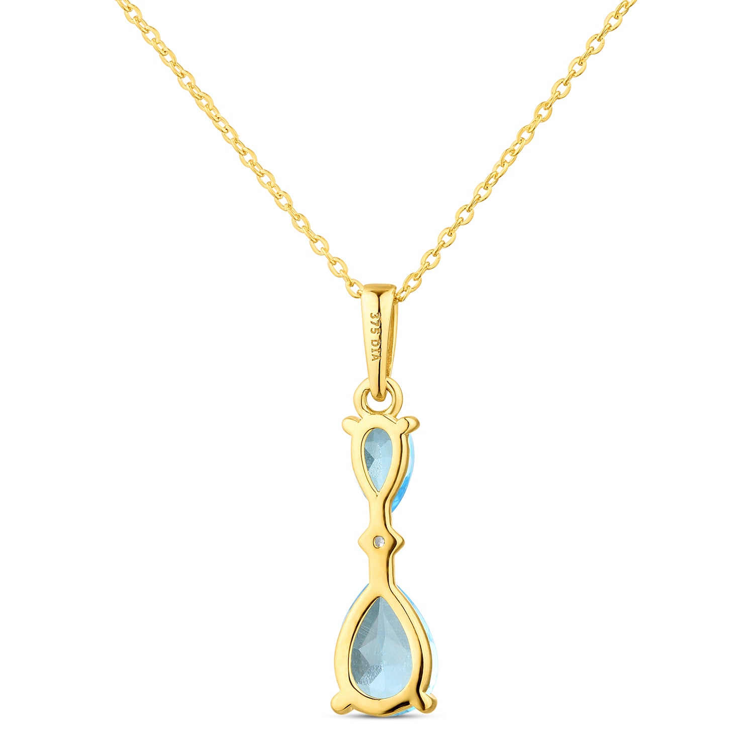 9ct Yellow Gold Pear Blue Topaz and Diamond Pendant