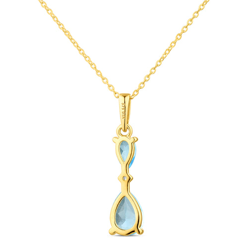 9ct Yellow Gold Pear Blue Topaz and Diamond Pendant