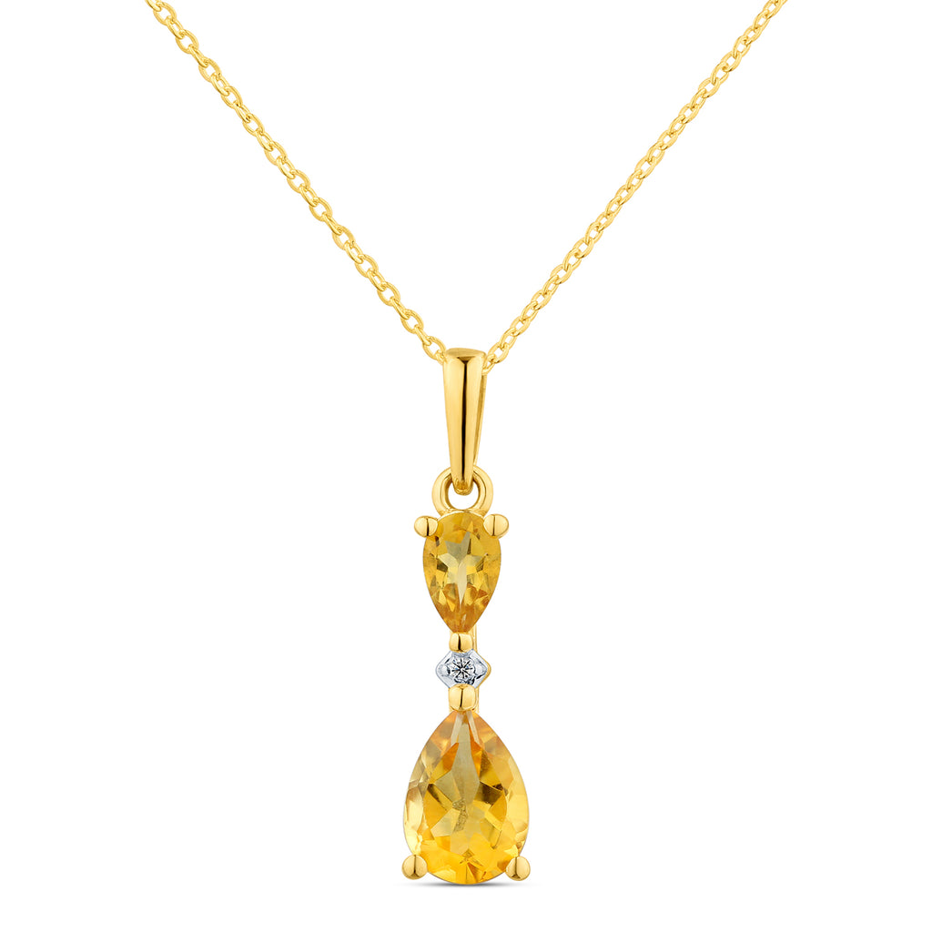 9ct Yellow Gold Pear Citrine and Diamond Pendant