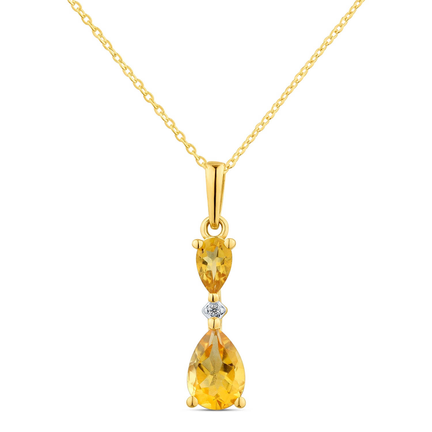 9ct Yellow Gold Pear Citrine and Diamond Pendant
