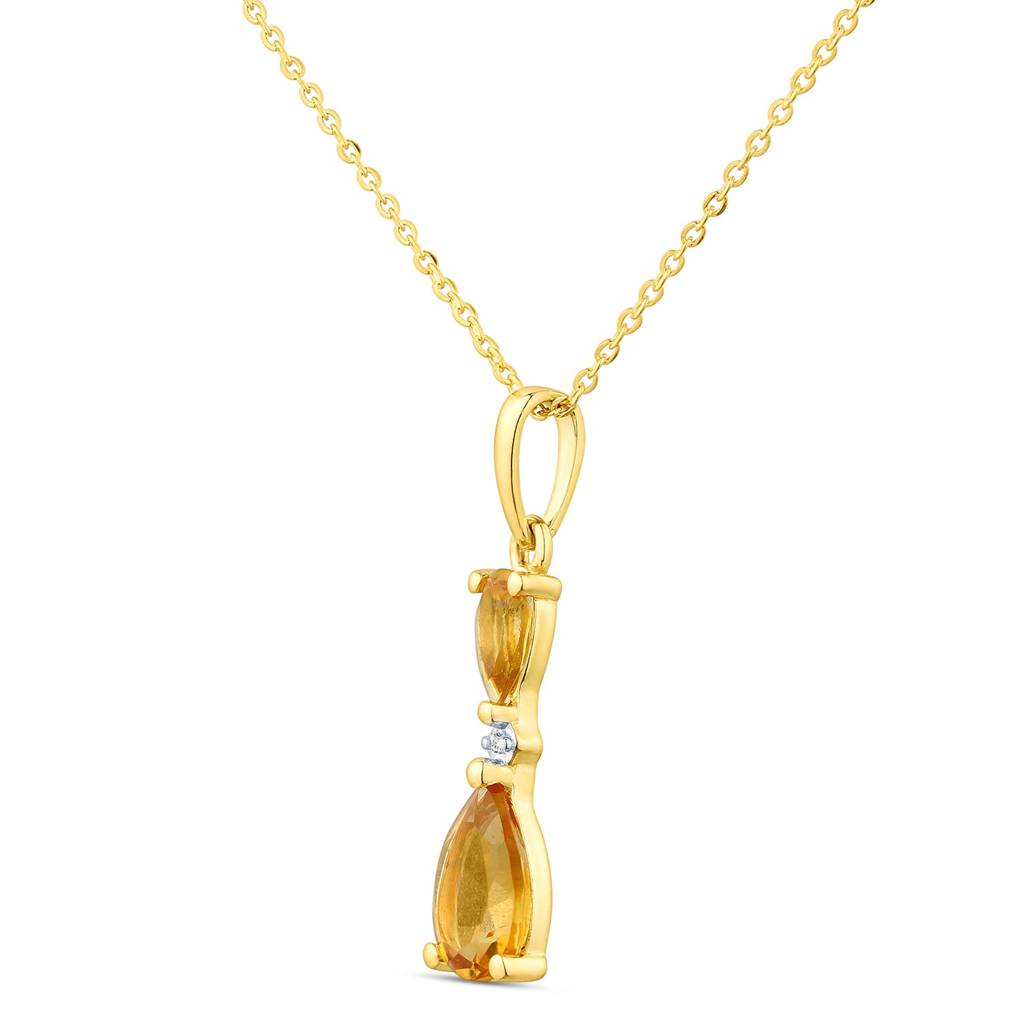9ct Yellow Gold Pear Citrine and Diamond Pendant