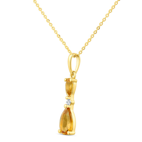 9ct Yellow Gold Pear Citrine and Diamond Pendant