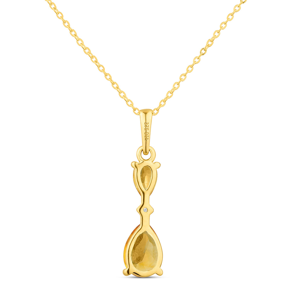 9ct Yellow Gold Pear Citrine and Diamond Pendant