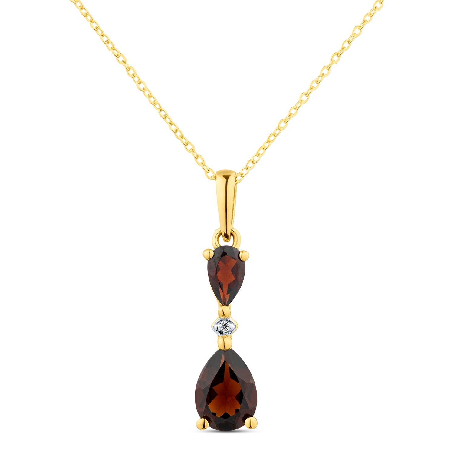 9ct Yellow Gold Pear Garnet and Diamond Pendant