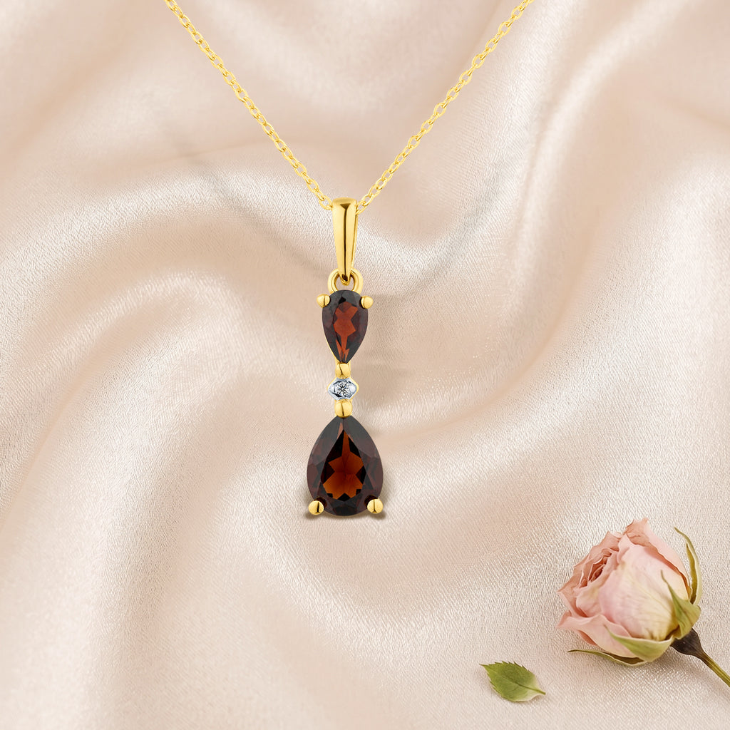 9ct Yellow Gold Pear Garnet and Diamond Pendant