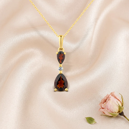 9ct Yellow Gold Pear Garnet and Diamond Pendant
