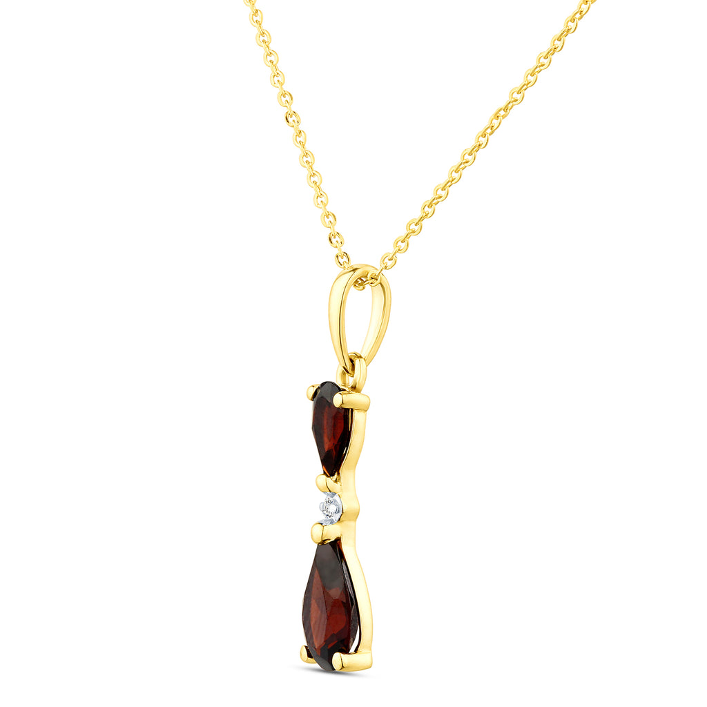 9ct Yellow Gold Pear Garnet and Diamond Pendant