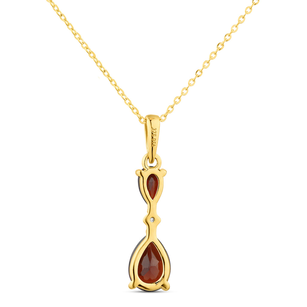 9ct Yellow Gold Pear Garnet and Diamond Pendant
