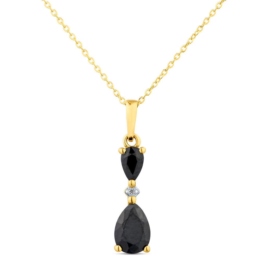 9ct Yellow Gold Pear Sapphire and Diamond Pendant