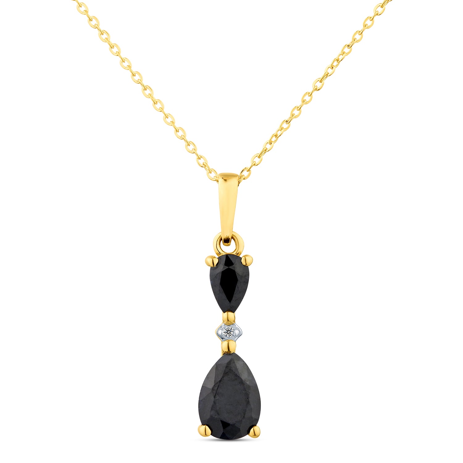 9ct Yellow Gold Pear Sapphire and Diamond Pendant