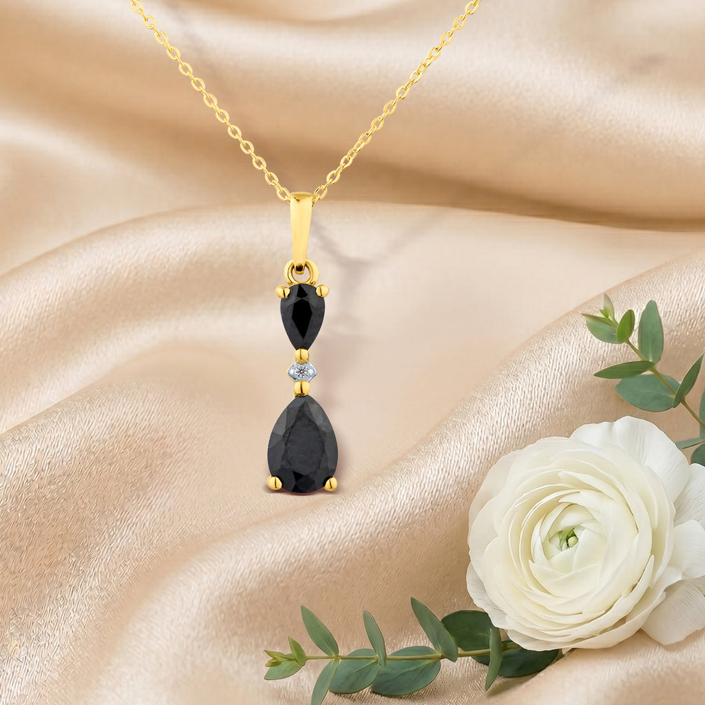 9ct Yellow Gold Pear Sapphire and Diamond Pendant