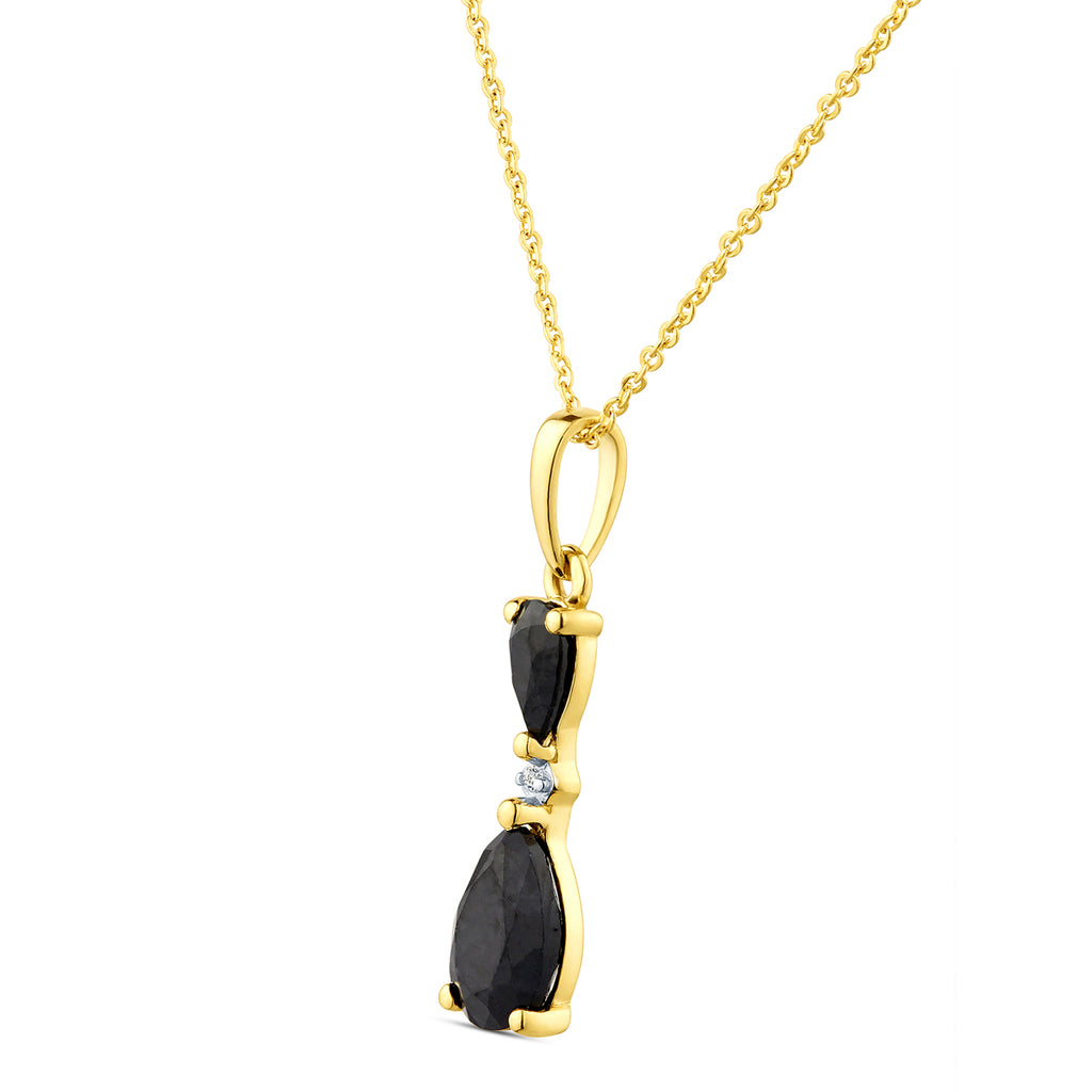 9ct Yellow Gold Pear Sapphire and Diamond Pendant