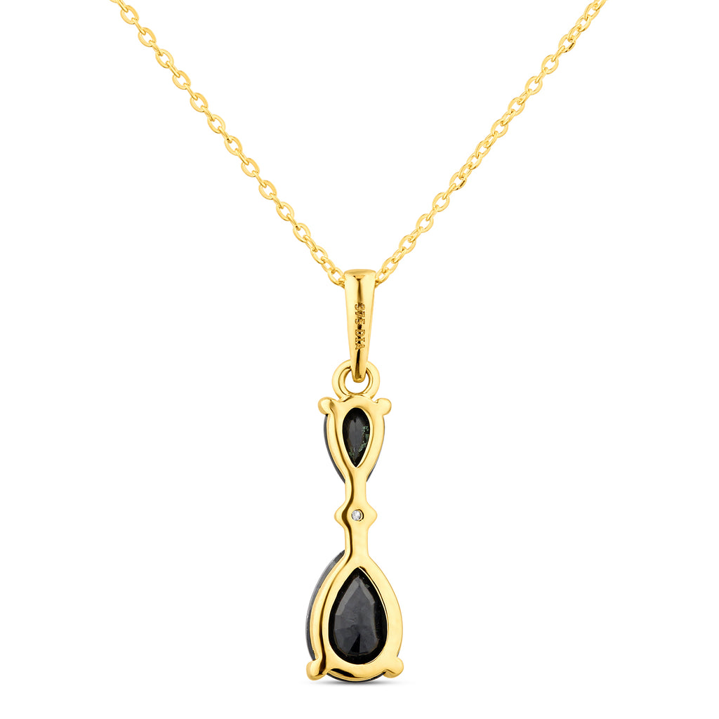 9ct Yellow Gold Pear Sapphire and Diamond Pendant