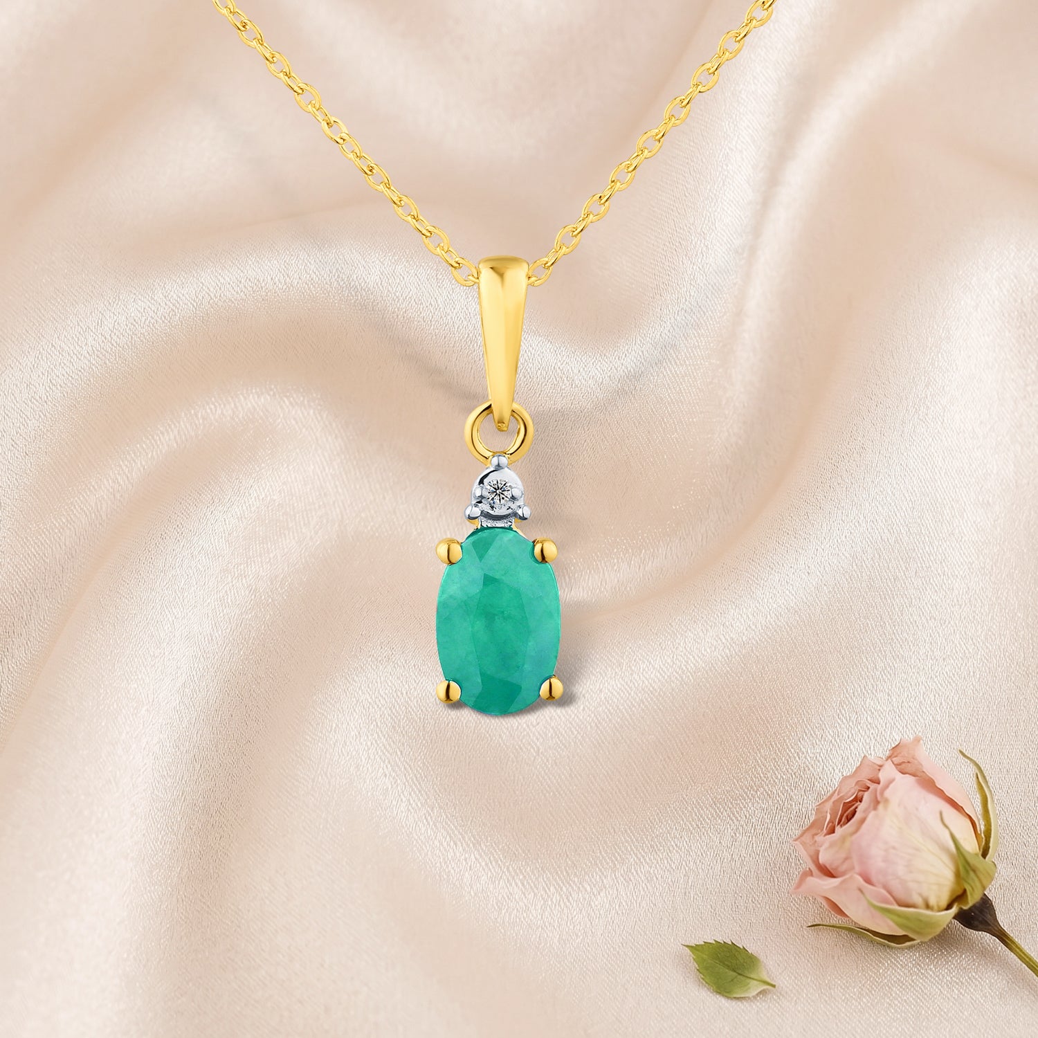 9ct Yellow Gold Emerald and Diamond Pendant