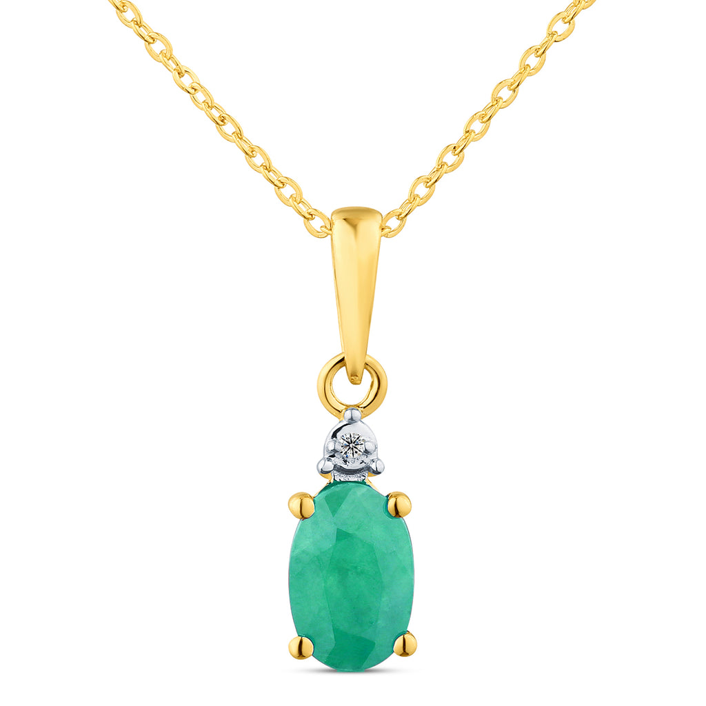 9ct Yellow Gold Emerald and Diamond Pendant
