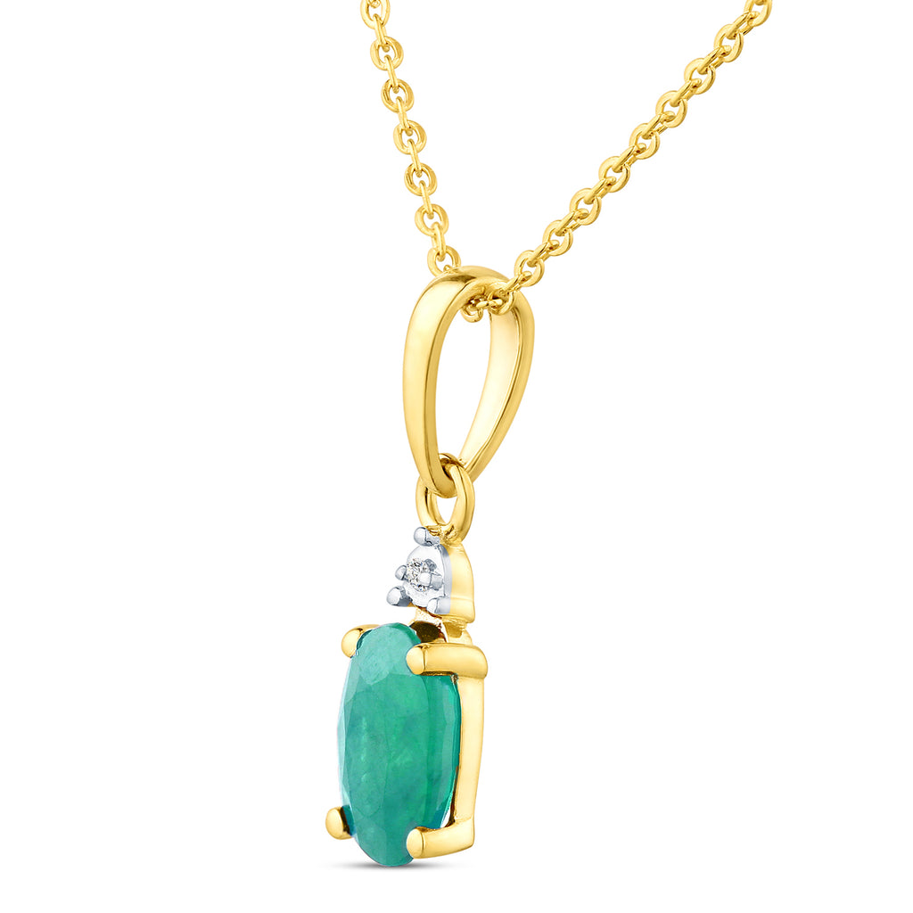 9ct Yellow Gold Emerald and Diamond Pendant