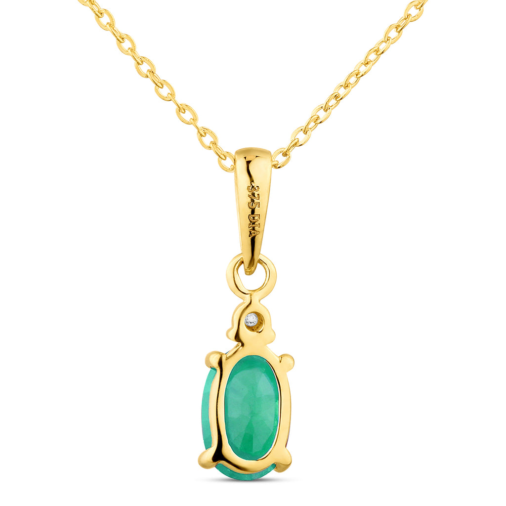 9ct Yellow Gold Emerald and Diamond Pendant