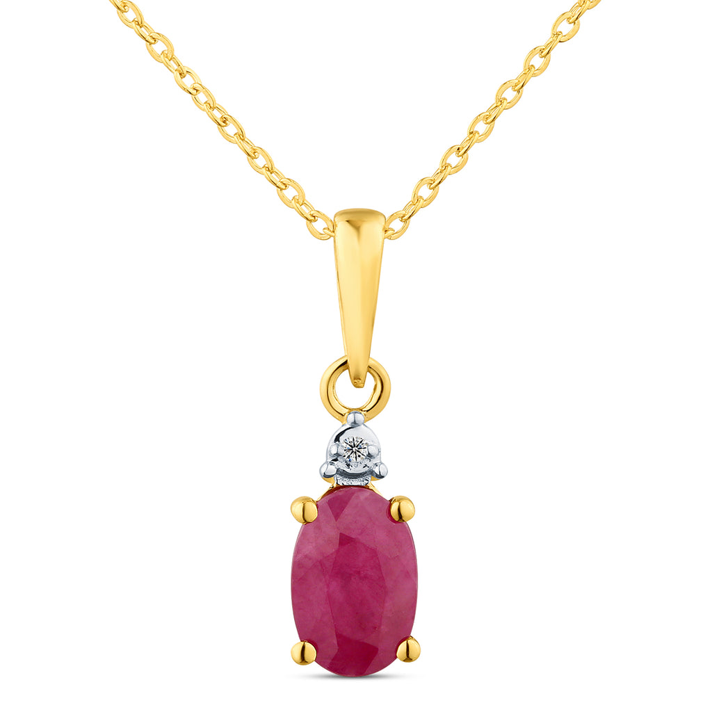 9ct Yellow Gold Ruby and Diamond Pendant