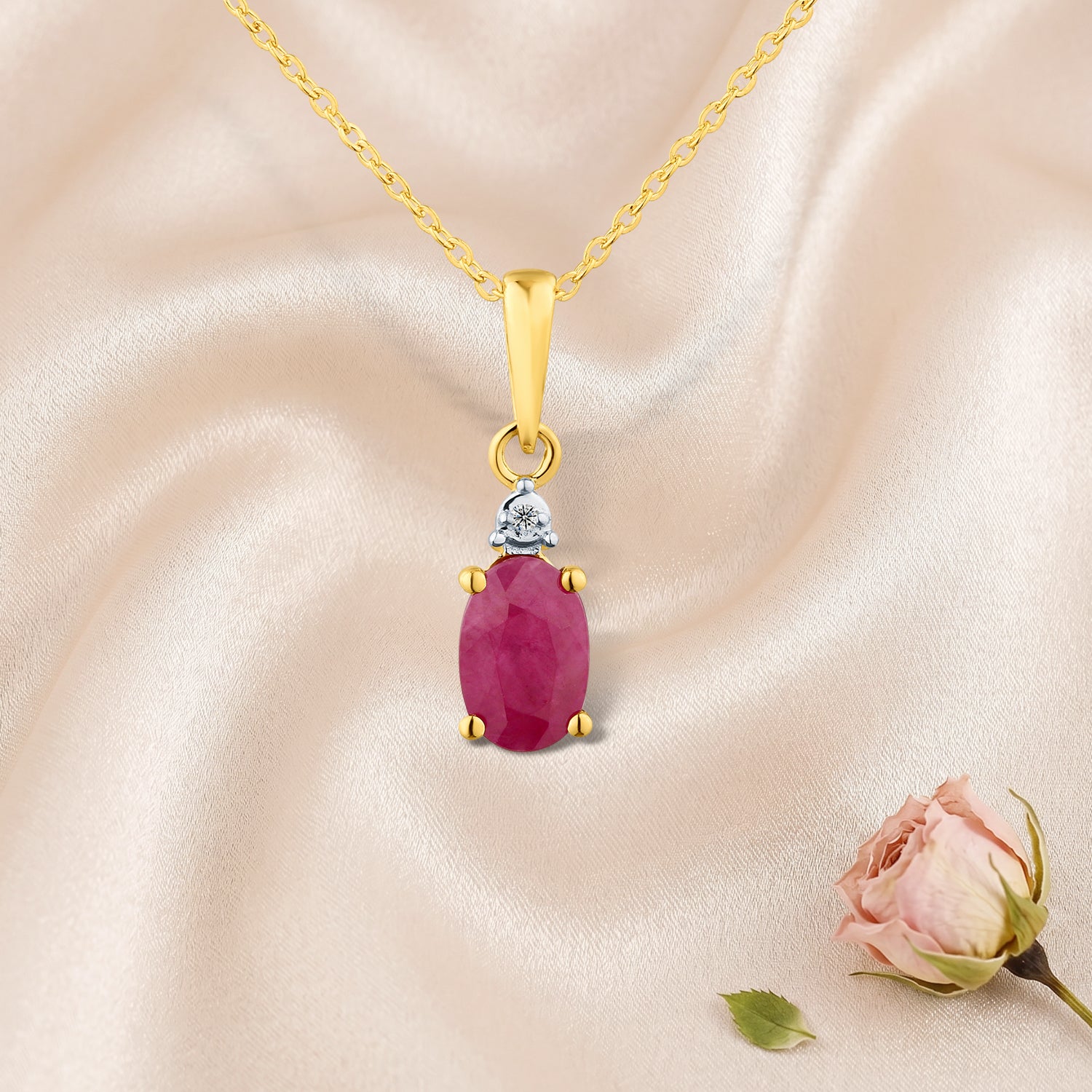 9ct Yellow Gold Ruby and Diamond Pendant