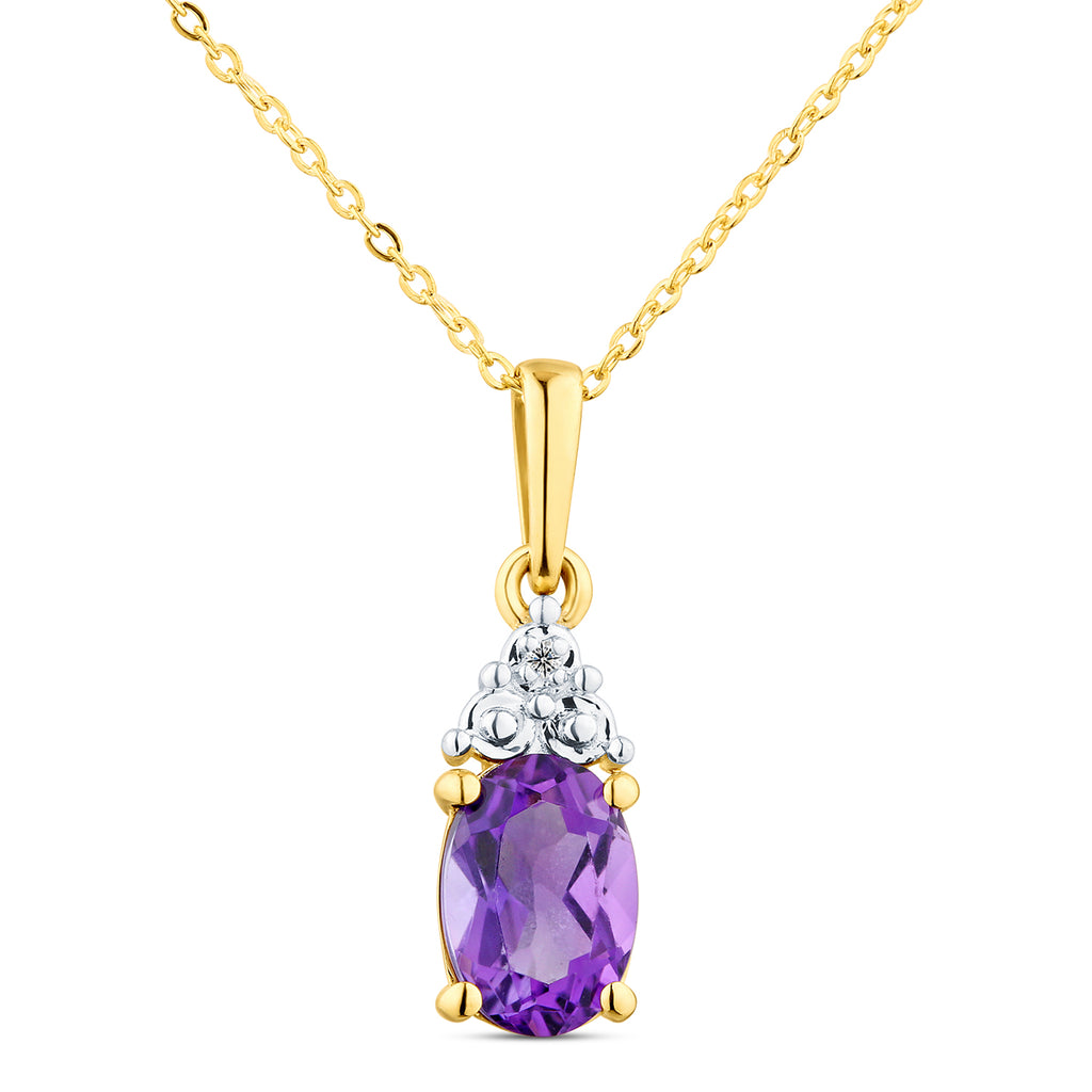 9ct Yellow Gold Amethyst and Diamond Pendant