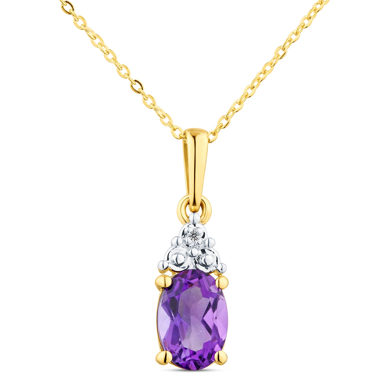 9ct Yellow Gold Amethyst and Diamond Pendant