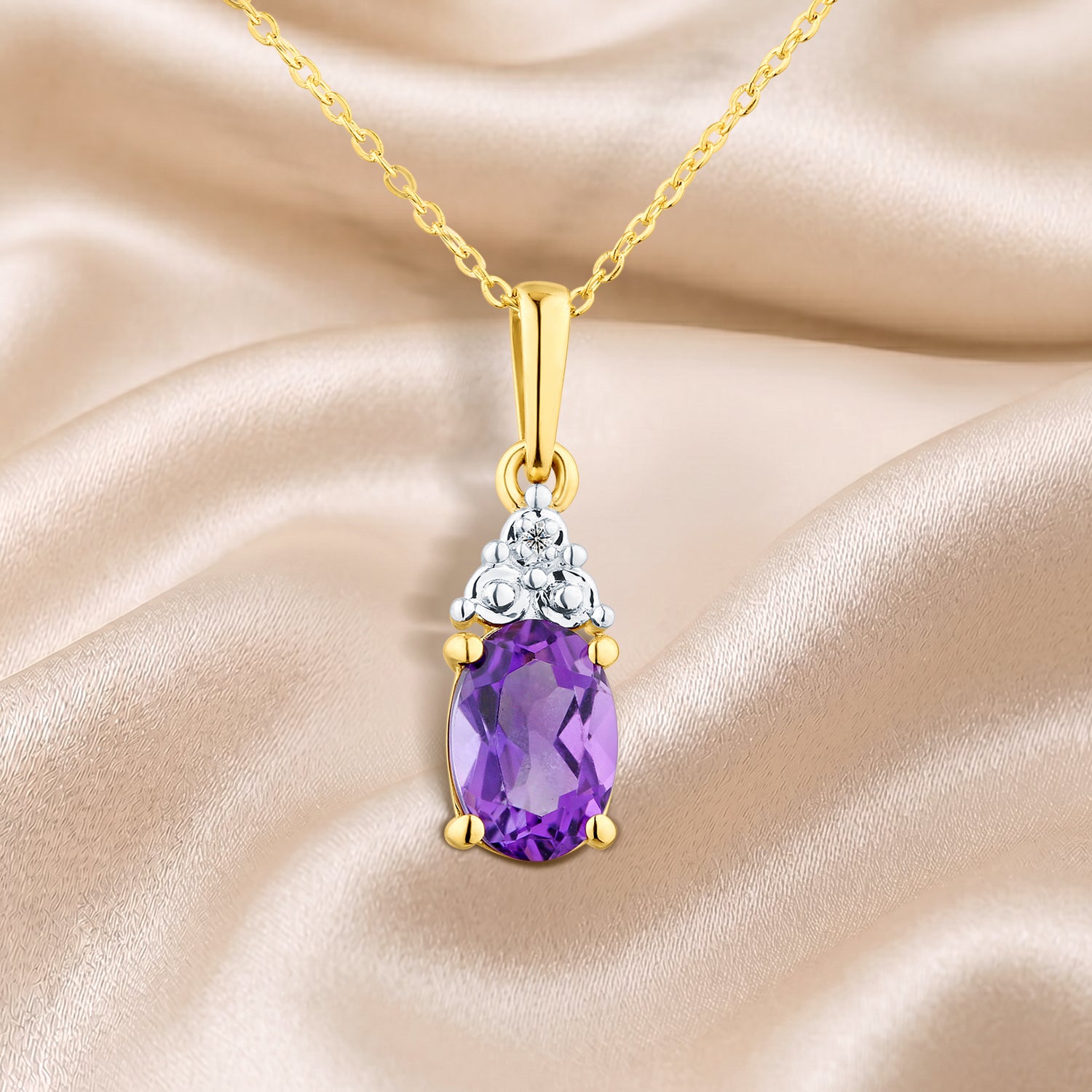 9ct Yellow Gold Amethyst and Diamond Pendant