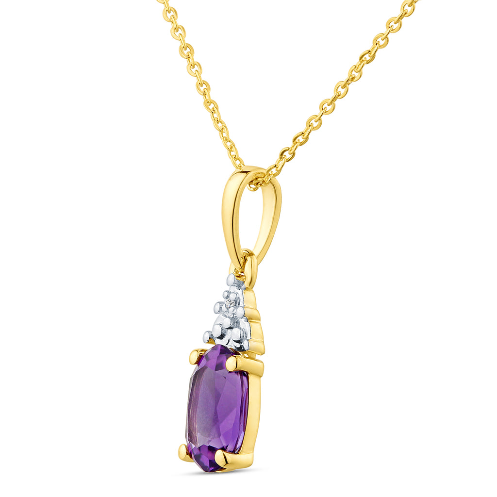 9ct Yellow Gold Amethyst and Diamond Pendant