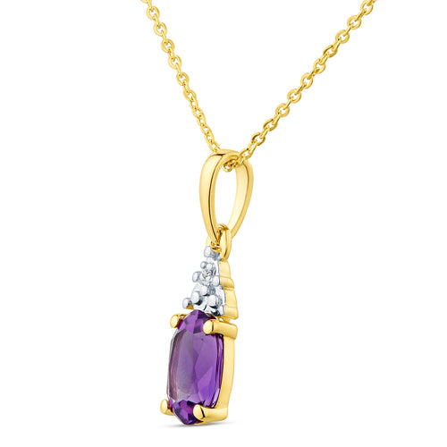 9ct Yellow Gold Amethyst and Diamond Pendant