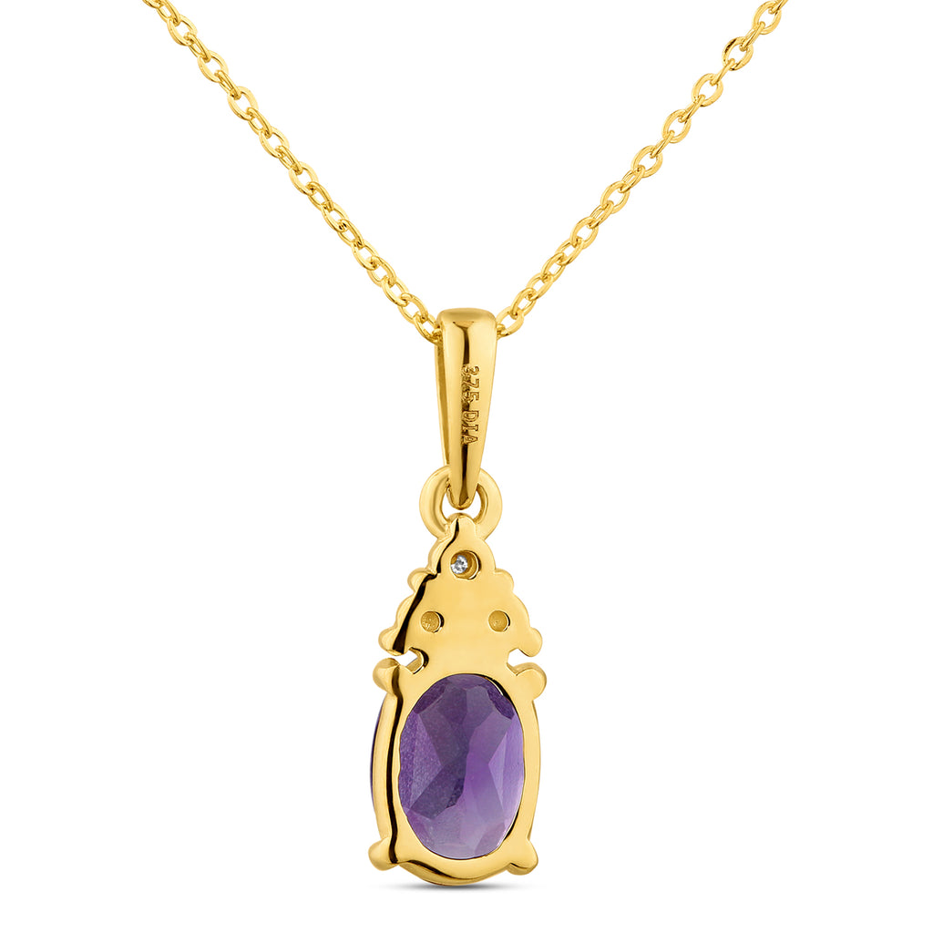 9ct Yellow Gold Amethyst and Diamond Pendant