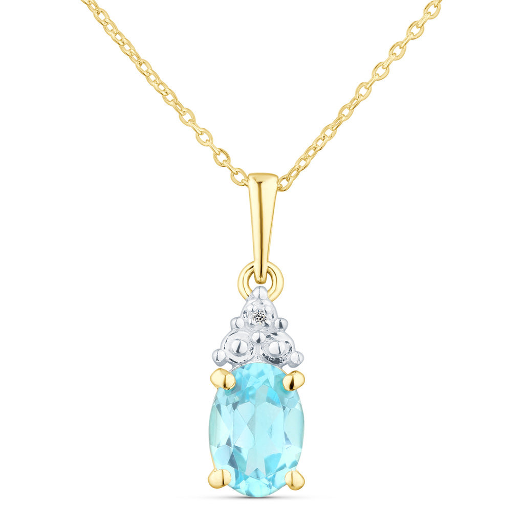 9ct Yellow Gold Blue Topaz and Diamond Pendant