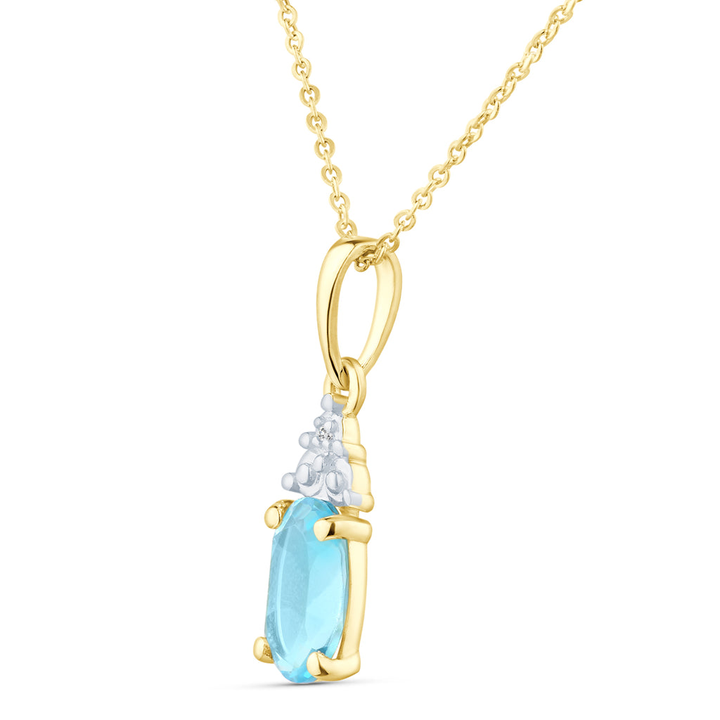 9ct Yellow Gold Blue Topaz and Diamond Pendant